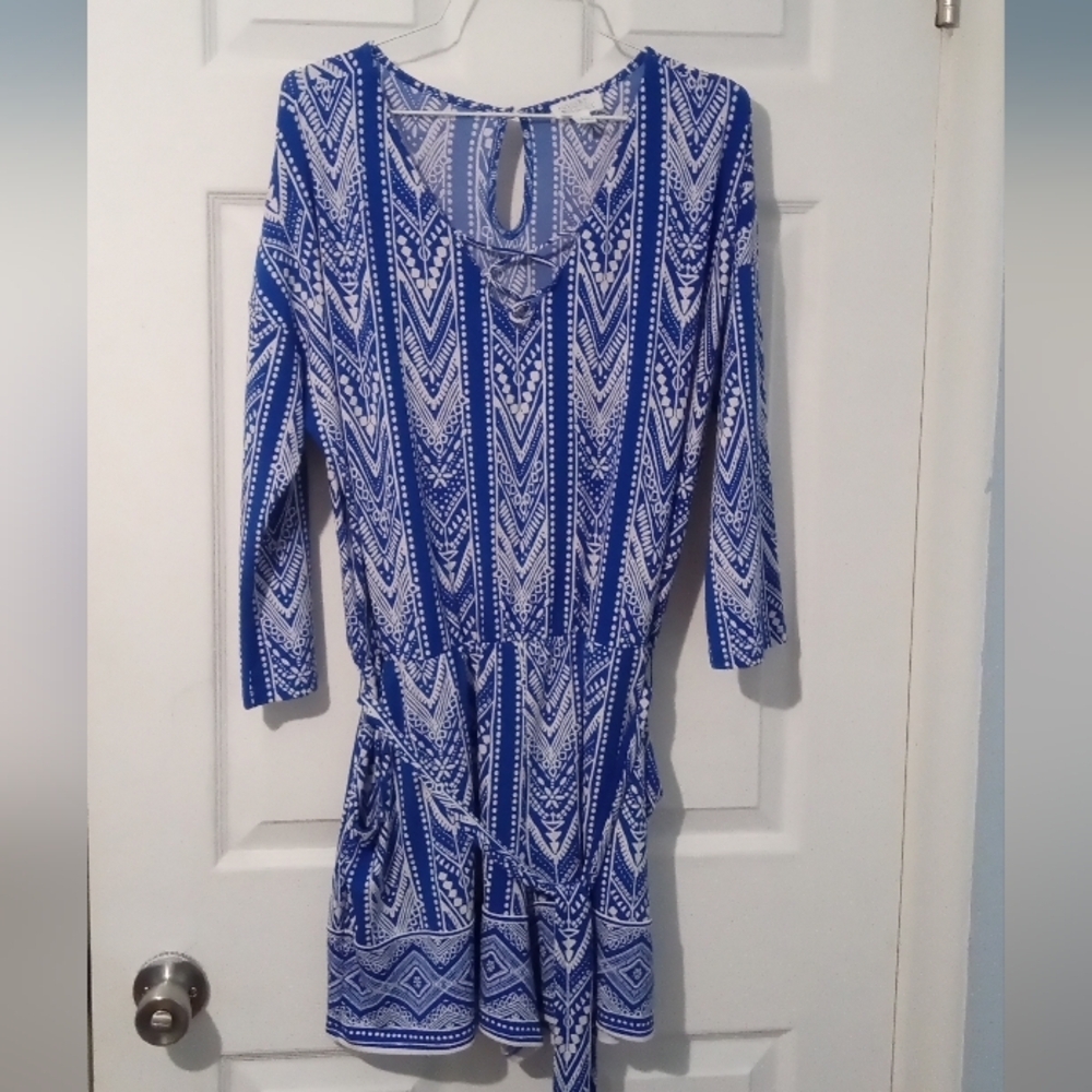 Market & Spruce Blue Geometric Romper
